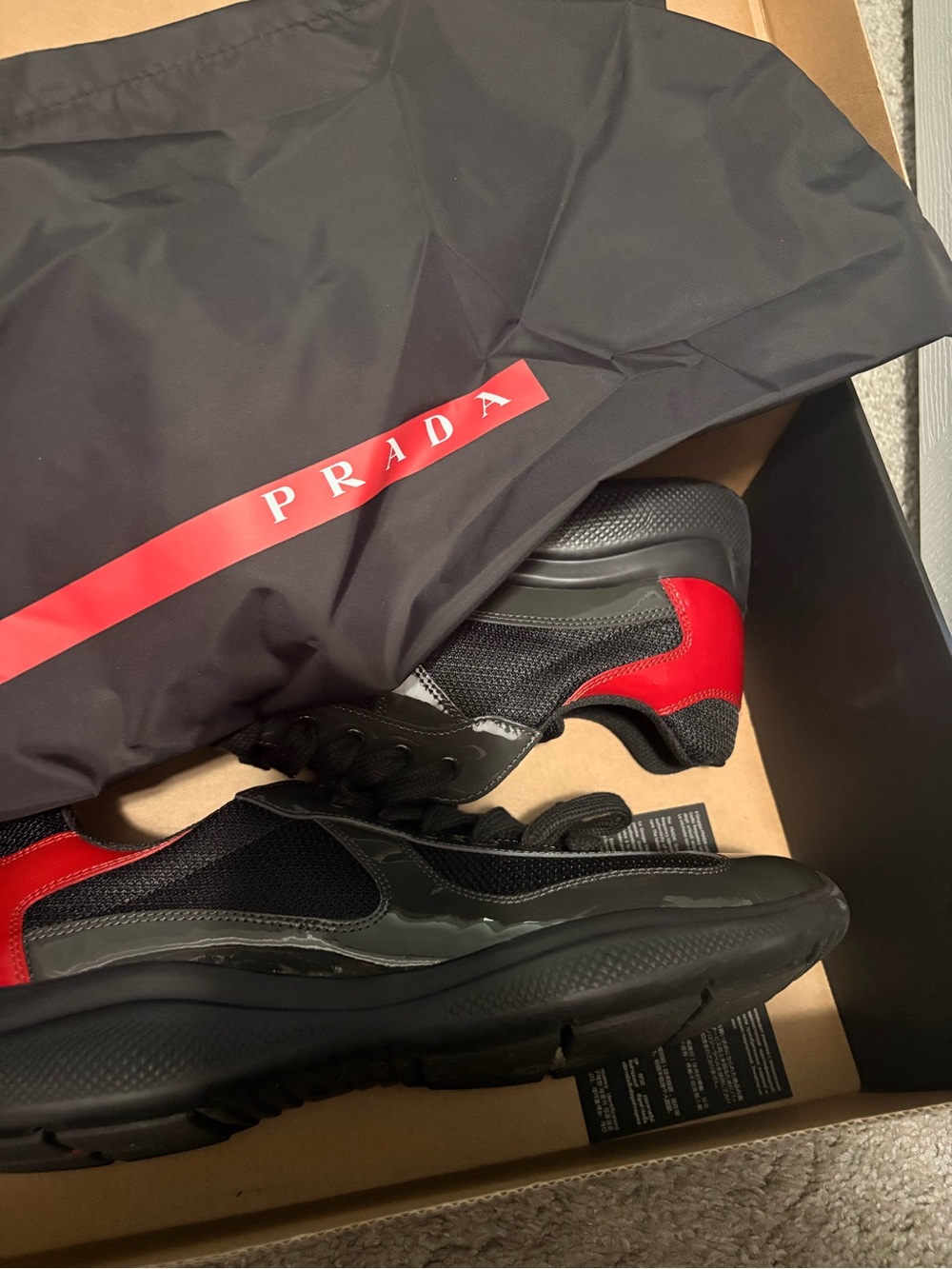 Prada Black and Red Men's Low-Top Sneakers